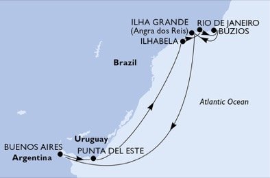 Argentína, Uruguaj, Brazília z Buenos Aires na lodi MSC Orchestra