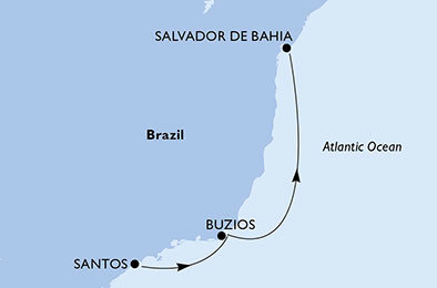 Brazília zo Santosu na lodi MSC Grandiosa