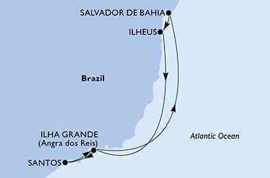 Brazília zo Salvadoru na lodi MSC Grandiosa