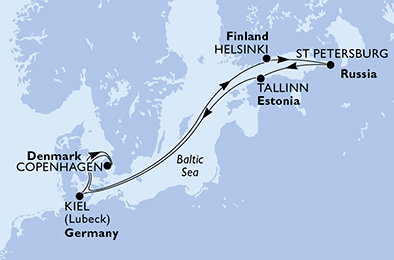 Dánsko, Fínsko, Rusko, Estónsko, Nemecko z Kodaně na lodi MSC Virtuosa