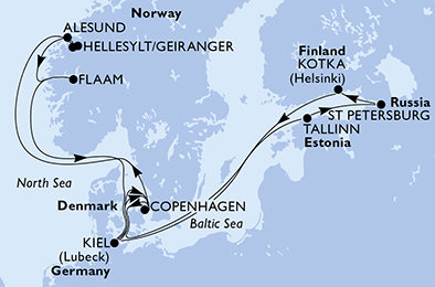 Dánsko, Estónsko, Rusko, Fínsko, Nemecko, Nórsko z Kodaně na lodi MSC Virtuosa