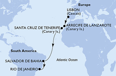 Portugalsko, Španielsko, Brazília z Lisabonu na lodi MSC Grandiosa