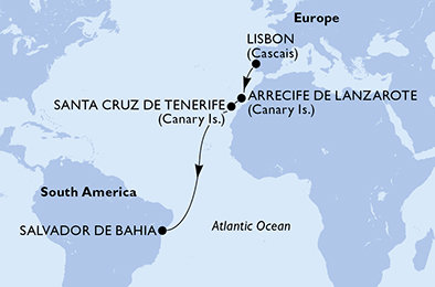 Portugalsko, Španielsko, Brazília z Lisabonu na lodi MSC Grandiosa