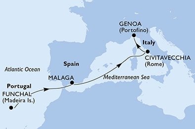 Portugalsko, Španielsko, Taliansko z Funchalu na lodi MSC Splendida