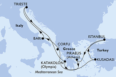 Grécko, Taliansko, Turecko z Pierusu na lodi MSC Fantasia