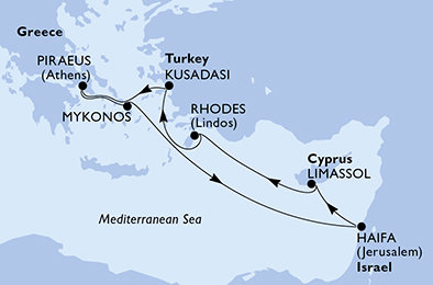 Izrael, Cyprus, Grécko, Turecko z Haify na lodi MSC Lirica
