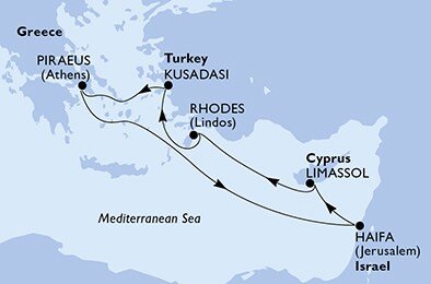Izrael, Cyprus, Grécko, Turecko z Haify na lodi MSC Lirica