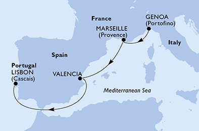 Taliansko, Francúzsko, Španielsko, Portugalsko z Janova na lodi MSC Divina