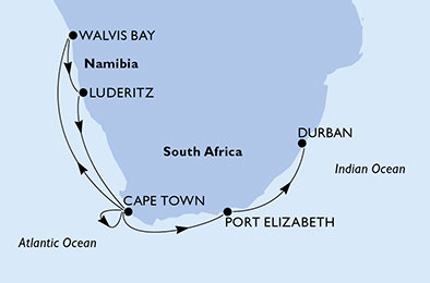 Juhoafrická republika, Namíbia z Kapského Mesta na lodi MSC Musica