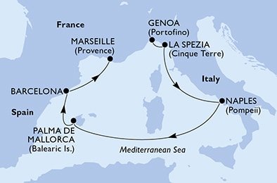 Taliansko, Španielsko, Francúzsko z Janova na lodi MSC Fantasia