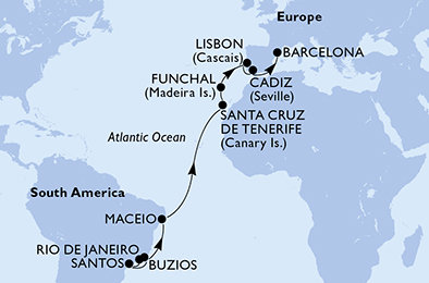 Brazília, Španielsko, Portugalsko z Rio de Janeira na lodi MSC Fantasia