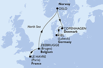 Francúzsko, Belgicko, Nórsko, Dánsko, Nemecko z Le Havre na lodi MSC Splendida