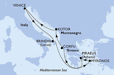 Grécko, Čierna Hora, Taliansko z Pierusu na lodi MSC Musica