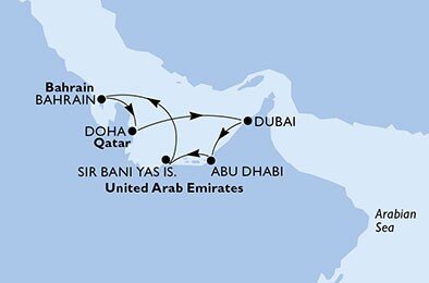 Spojené arabské emiráty, Bahrajn, Katar z Abu Dhabi na lodi MSC Fantasia