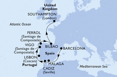 Španielsko, Portugalsko, Veľká Británia z Barcelony na lodi MSC Magnifica