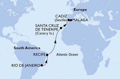Brazília, Španielsko z Rio de Janeira na lodi MSC Sinfonia