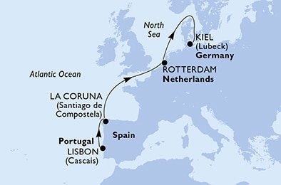 Portugalsko, Španielsko, Holandsko, Nemecko z Lisabonu na lodi MSC Splendida