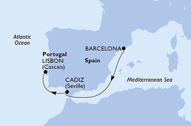 Španielsko, Portugalsko z Barcelony na lodi MSC Virtuosa