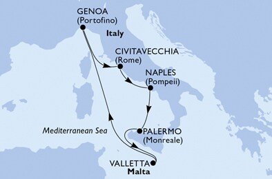 Taliansko, Malta z Palerma na lodi MSC Grandiosa