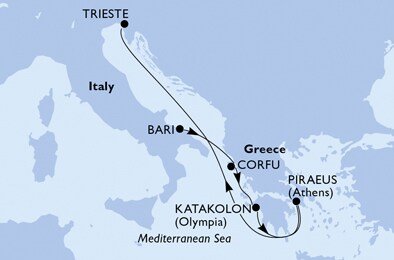 Taliansko, Grécko z Bari na lodi MSC Magnifica