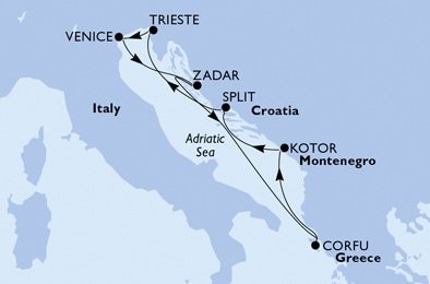 Taliansko, Chorvátsko, Grécko, Čierna Hora z Benátok na lodi MSC Lirica