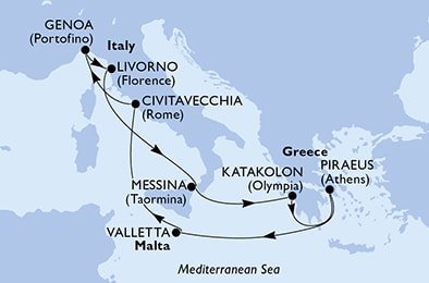 Taliansko, Grécko, Malta z Messiny na lodi MSC Magnifica