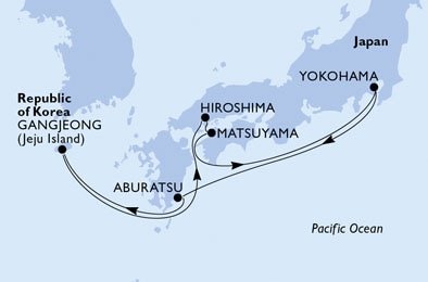Japonsko, , Južná Kórea z Yokohami na lodi MSC Bellissima