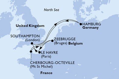 Veľká Británia, Nemecko, Francúzsko, Belgicko zo Southamptonu na lodi MSC Magnifica
