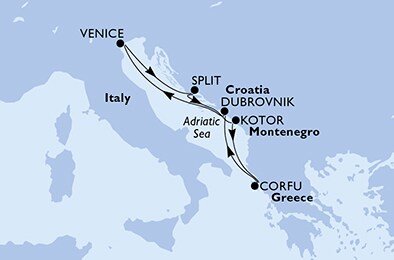 Taliansko, Chorvátsko, Čierna Hora, Grécko z Benátok na lodi MSC Lirica