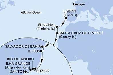 Portugalsko, Španielsko, Brazília z Lisabonu na lodi MSC Seaside