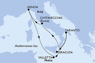 Taliansko, Malta z Janova na lodi MSC Seaside