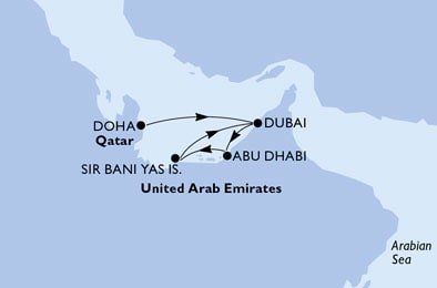 Katar, Spojené arabské emiráty z Dohy na lodi MSC World Europa