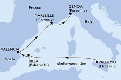 Taliansko, Španielsko, Francúzsko z Palerma na lodi MSC Seaside