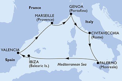 Francúzsko, Taliansko, Španielsko z Marseille na lodi MSC Seaside