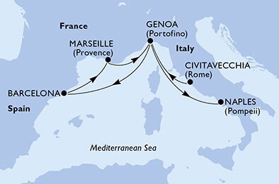 Taliansko, Španielsko, Francúzsko z Civitavechie na lodi MSC World Europa