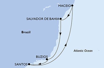Brazília zo Santosu na lodi MSC Seashore