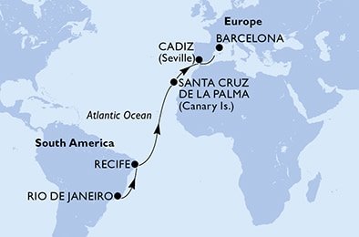 Brazília, Španielsko z Rio de Janeira na lodi MSC Armonia