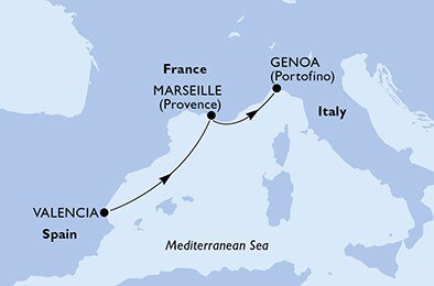 Španielsko, Francúzsko, Taliansko z Valencie na lodi MSC Seashore