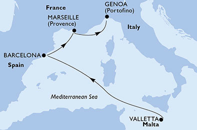 Malta, Španielsko, Francúzsko, Taliansko z Valletty na lodi MSC Grandiosa