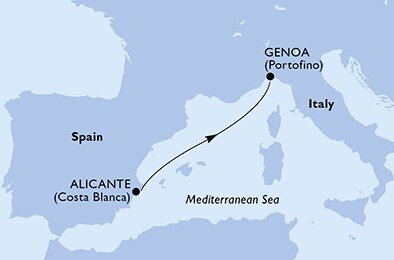 Španielsko, Taliansko z Alicante na lodi MSC Lirica