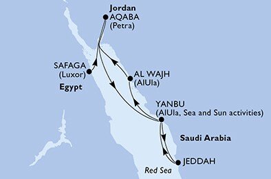 Egypt, Jordánsko, Saúdská Arábie zo Safagy na lodi MSC Splendida