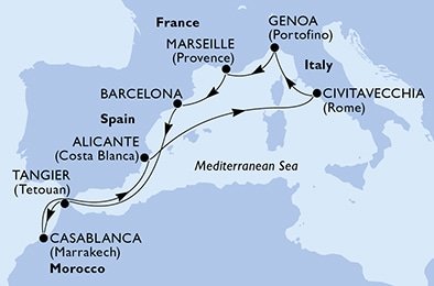 Španielsko, Maroko, Taliansko, Francúzsko z Barcelony na lodi MSC Magnifica