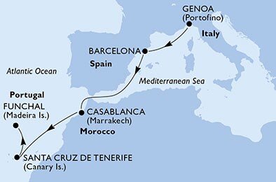 Taliansko, Španielsko, Maroko, Portugalsko z Janova na lodi MSC Divina