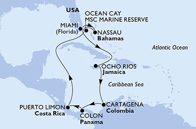 USA, Jamajka, Kolumbia, Panama, Kostarika, Bahamy z Miami na lodi MSC Divina