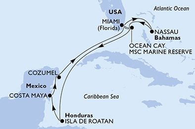 USA, Bahamy, Honduras, Mexiko z Miami na lodi MSC Divina