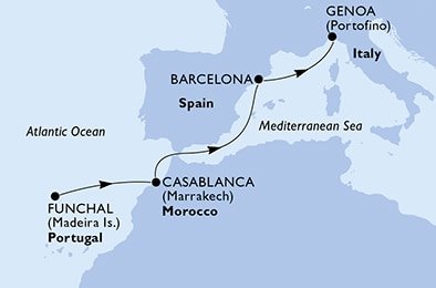 Portugalsko, Maroko, Španielsko, Taliansko z Funchalu na lodi MSC Divina