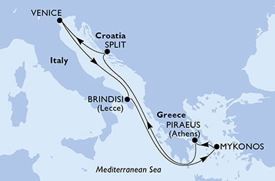 Grécko, Chorvátsko, Taliansko z Pireusu na lodi MSC Sinfonia