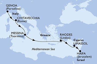 Taliansko, Grécko, Cyprus, Izrael z Janova na lodi MSC Sinfonia