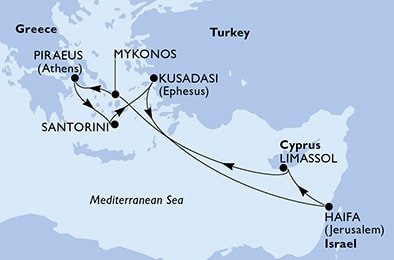 Cyprus, Grécko, Turecko, Izrael z Limassolu na lodi MSC Musica