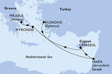 Turecko, Izrael, Cyprus, Grécko z Kusadasi na lodi MSC Musica